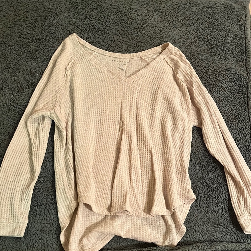 Cream waffle print sweater top
